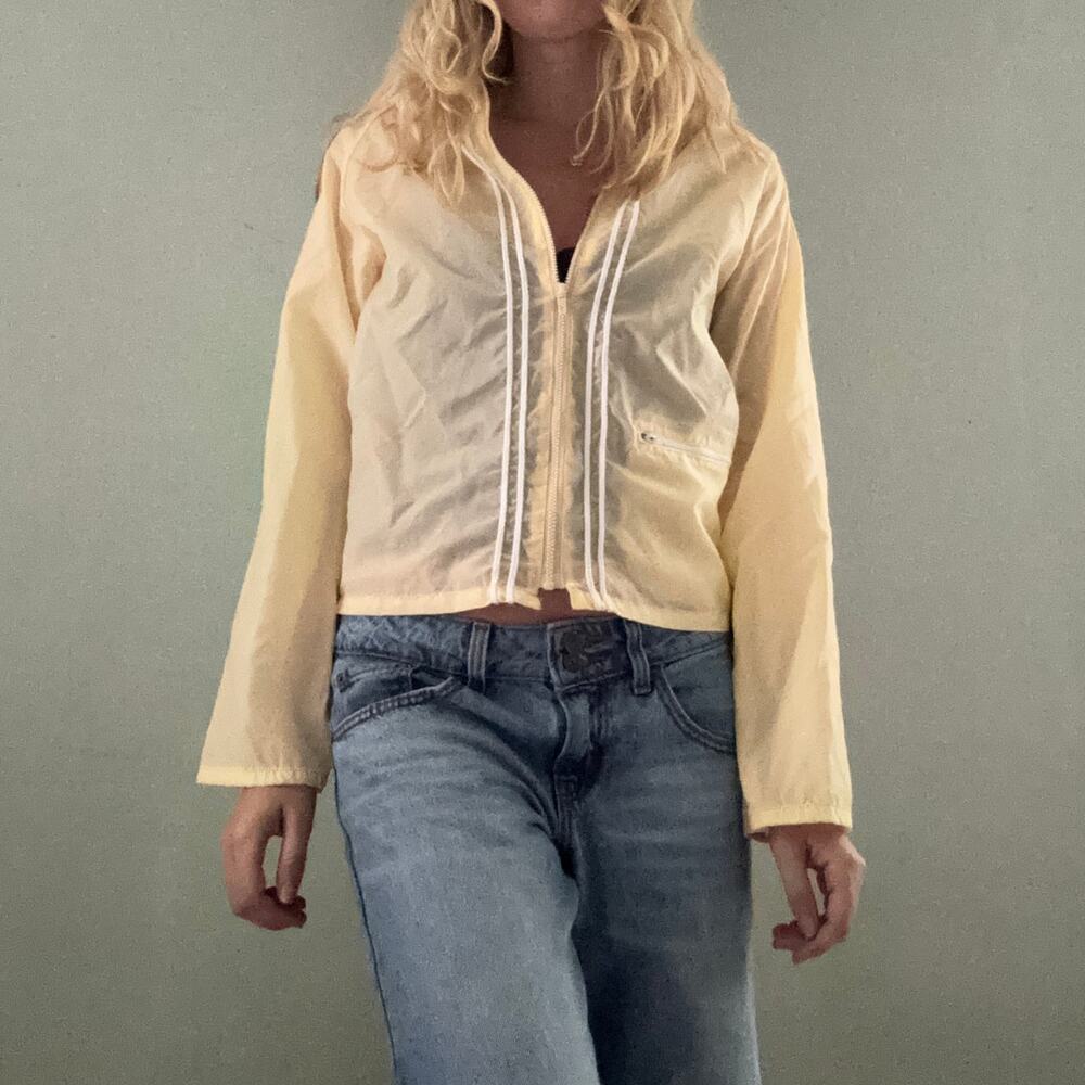 Vintage 70s 80s Rainbow Sportwear Rain Jacket Butter Yellow Retractable Hood